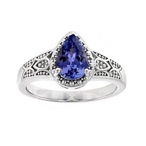 NIB - JTV Blue Tanzanite Rhodium Over Sterling Silver Ring 1.12ctw - Size 8